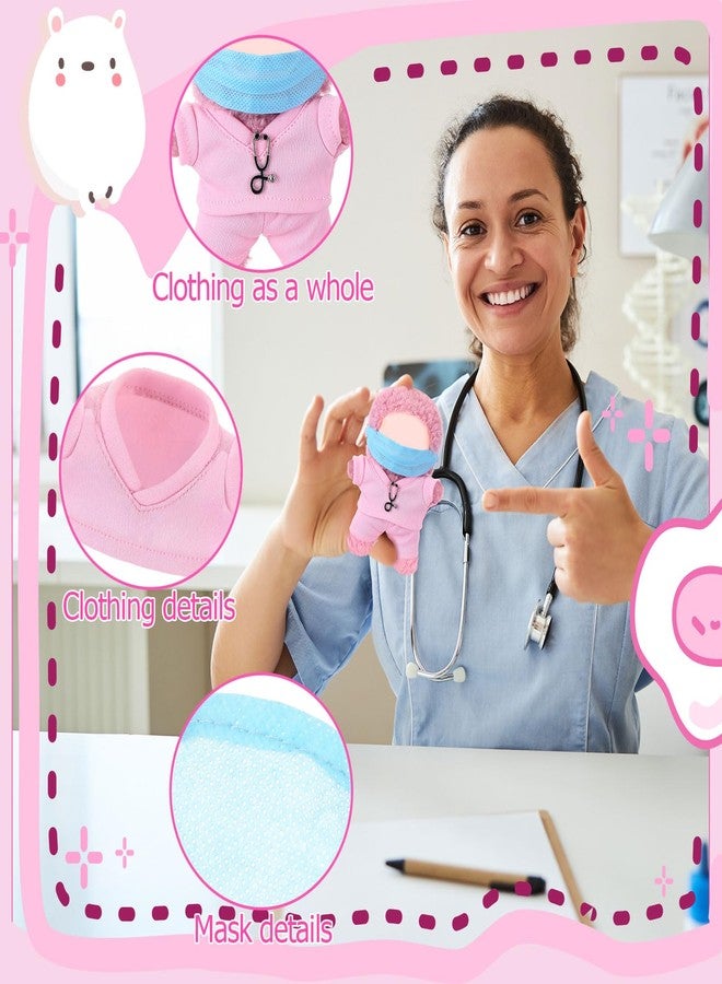 Velmitten 17cm Doll Clothes Doctor Nurse Scrubs Outfit Set for 17cm Dolls with Mini Mask Stethoscope Cute Nurse Uniform with Accessories Gift for DIY Dress-up Lovers & Collectors(Pink) - Image 3
